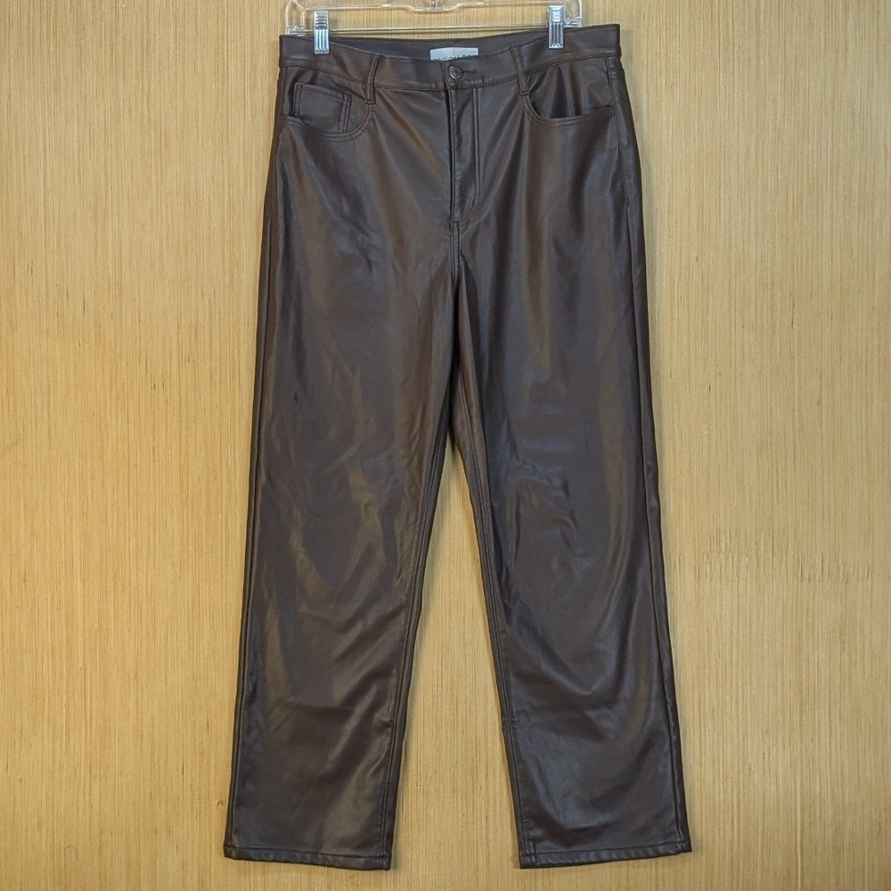Loft Brown Faux Leather Straight Leg Pants 30/10 High Rise Minimalist Streetwear